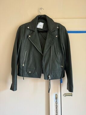 Mango green Leather Moto Jacket - Women